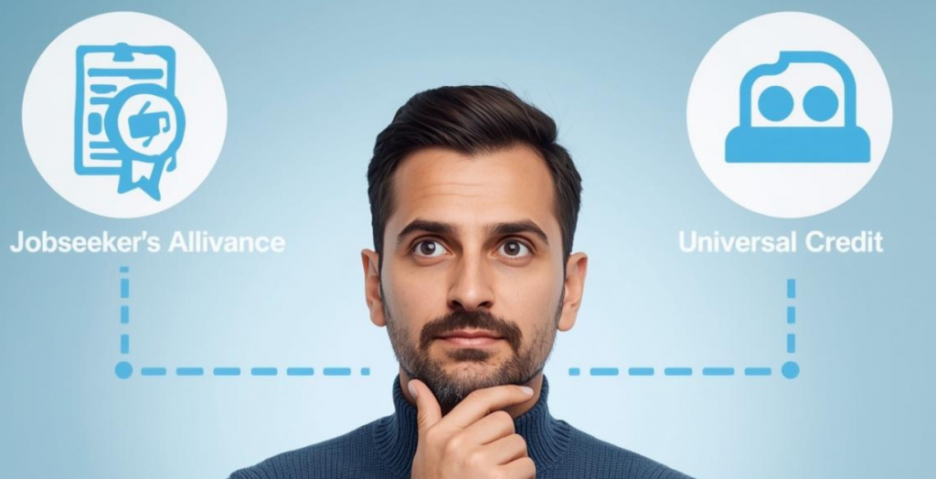 Man Deciding on UK Benefits DWP JSA UC