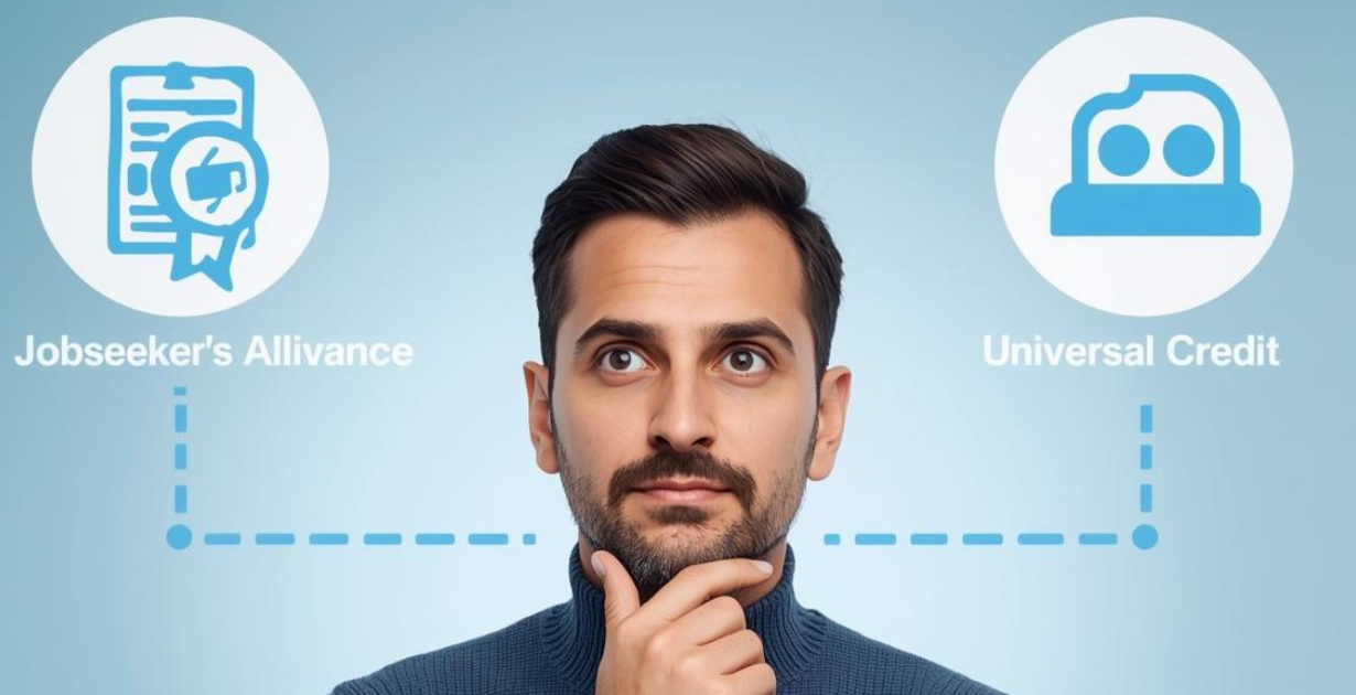 Man Deciding on UK Benefits DWP JSA UC